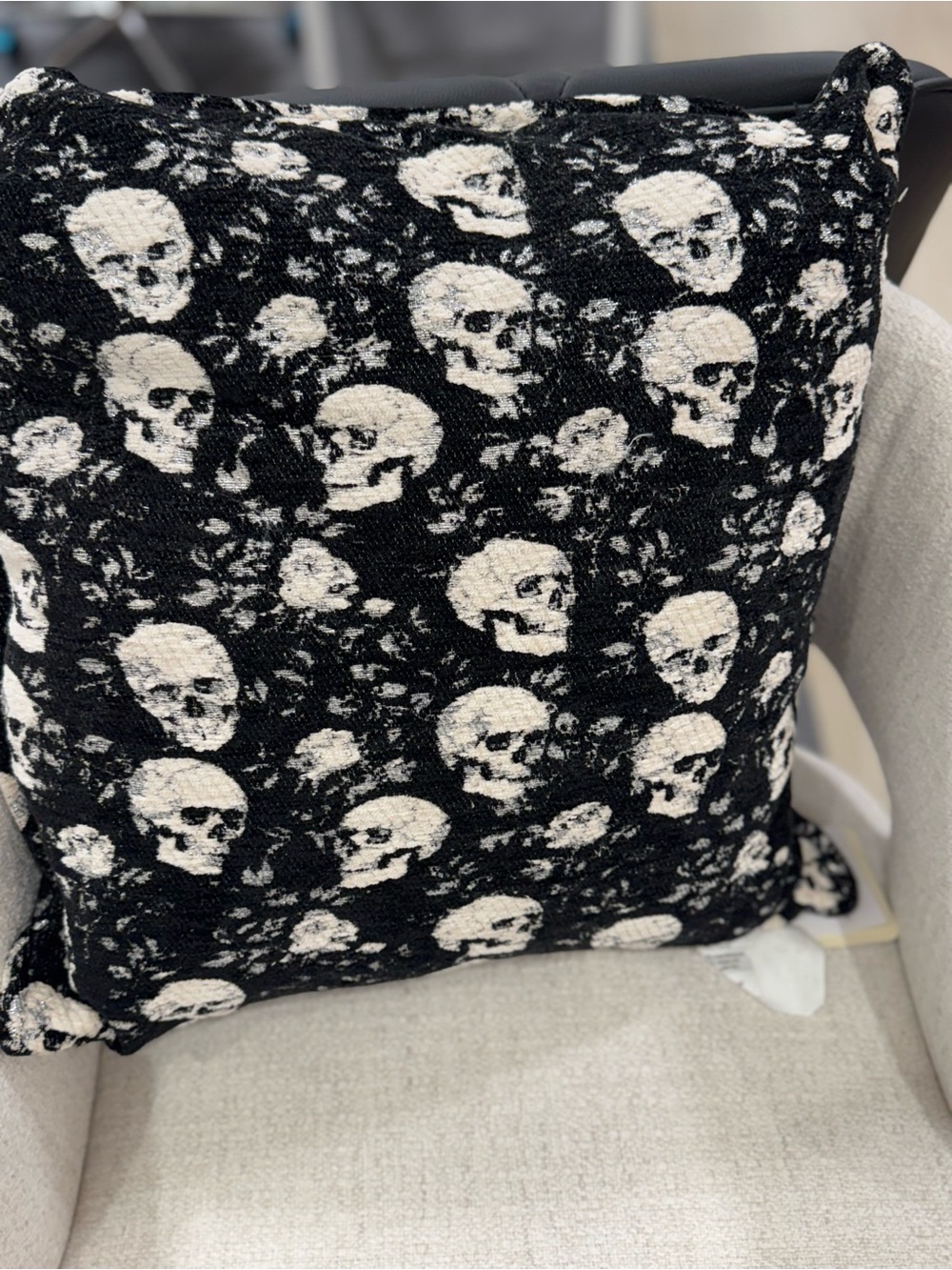 Magaschoni Black and White Skull Jacquard Throw Pillow